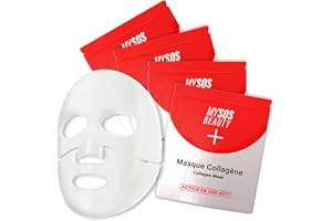 Pack de 4 Masques Bio-Collagène My SOS Beauty - 4 x 40g Masques Visage au Collagène Marin & Acide Hyaluronique - Hydratation Intense, Resserre les pores et traite les rides