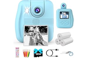 RACAZL Kids Instant Print Camera - Zero Ink Print Instant Film Camera for Kids, 1080P Kids Digital Camera Instant Photo Cameras, Portable Toddler Toy Christmas Birthday Gifts for Girls Boys Age 3-12 (Blue)