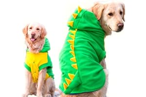 FLAdorepet Funny Halloween Costume for Large Dogs Dinosaur Costume Dog Pajamas Hooded Winter Warm Pet Clothes Coat for Golden Retriever Pitbull (Green, 7XL)