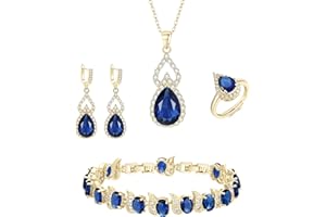 Clearine Jewellery Set for Women Brides Silver/Gold/Rose Gold Plated Teardrop Cubic Zirconia Necklace Open Adjustable Ring Earrings Bracelet for Wedding/Anniversary/Mothers Day/Xmas/Birthday