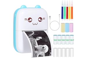 JOSPL Mini stampante tascabile, stampante termica, immagine per foto, stampa di ricevute, stampante fotografica con 15 rotoli di carta per smartphone,compatibile con Android,iOS per giornali, viaggi