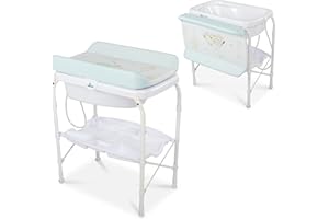 Toral Bañera Cambiador Bebe Mueble con Patas - Bañera Bebe Con Bandeja Separadora y Ruedas con Freno - Cambiador con Medidor de Altura - Modelo Azul