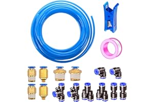 HAXIHA 12 Meter Bleu Pneumatique Tuyau Air Comprimé,Polyuréthane PU Air Tuyau Kit 6mm OD x 4mm ID,avec 14 Connecteur Pneumatique (Y/T/L/I)