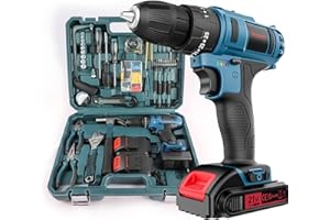 Bogseth Perceuse Visseuse Sans Fil 21v, Visseuse Devisseuse Sans Fil Avec 2 Batteries 2.0ah,45nm Perceuse Percussion,La Boite A Outils Complete Pour 112 PièCes, 2 Vitesses, Led, Pour La Bricolage