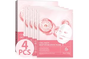 XINSZLIN 4pcs Máscara Facial de Colágeno, Mascarilla Facial de Colágeno Bio Skincare Mascarilla Coreana para hidratar, humectar, reafirmar y mejorar la vitalidad de la piel
