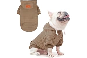 BEAUTYZOO Small Dog Hoodie Sweater with Pockets, Dog Clothes for Small Medium Dogs Boy Girl, Waffle-Like Laminated Cotton Pet Coats with Hat and Leash Hole, Khaki SM