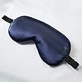 Sleep Mask Night Cover Eye Sleeping Silk Satin Masks for Women Men, Blindfold for Airplane Travel Adjustable Strap (Blue)