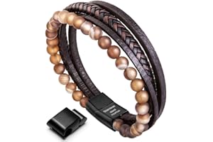 Murtoo Bracciale Uomo Pelle Chiusura in Acciaio Braccialetto Uomo Donna Pelle