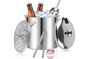 USHOP Eiswürfelbehälter Edelstahls,Edelstahl Eiskübel mit Deckel und Zange,Eiskübel mit Deckel,Edelstahl Eiswürfelkühler für Partys,Bier,Cocktailbar,Kühlen Wein,Champagner