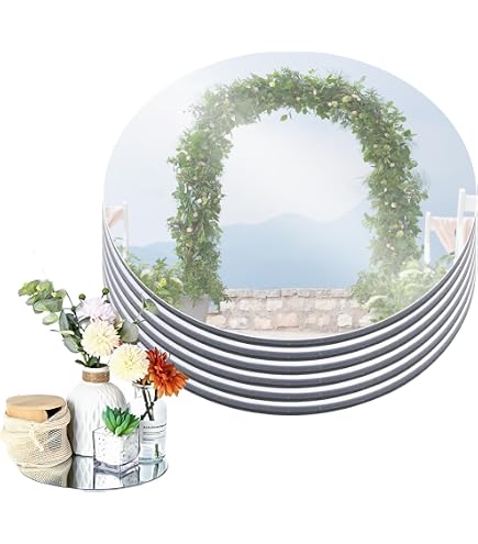 NUPTIO Plateau À Bougies En Miroir : 30cm Large Plateau Rond Miroir 6 Pièces Plateaux Décoratifs Ronds Porte-Bougies Piliers Centrepieces Mariage Baby