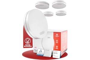 ALPENLUFT Rauchmelder 10 Jahre Batterie, Feuermelder Flach, Rauchwarnmelder, Brandmelder, | Ohne Bohren, Ohne LED Blinken - Rauch Brandschutz Brandmeldeanlage 5er Set
