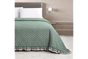 il dolce stile della tua casa Copriletto Trapuntato Matrimoniale Trapuntino Primaverile Estivo con bordo bicolor Frill (salvia/panna)