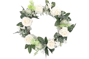 ALACRITUA White Rose Wreath 40cm, Front Door Decorative Wreath Home Decoration Garland, Artificial Hanging Garland Wreath