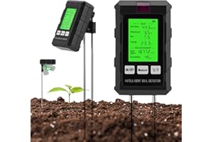 MAKDLY Soil Moisture Meter, 6 in 1 Digital Soil Tester Kit for Plant Temp/PH Meter/Soil Moisture/Fertility/Humidity/Sunlight Intensity with Backlit LCD Display, for Gardens, Lawns, Yards and Farms