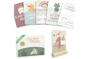 HuBorns - 46 Carte di Complimese Neonato per Ricordare i Momenti Speciali, Milestone Baby Cards con un Design Bellissimo per Tracciare le Tappe Importanti, Regalo Nascita Bimba e Bimbo (Italiano)