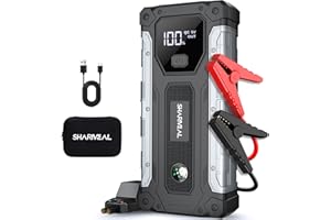 SHARMEAL 5000A car Jump Starter Power Pack, 12V Car Battery Booster Jump Starter Power Bank (up to 10.0L Gas or 9.0L Diesel Engine), Portable Car Starter with LED Flashlight, Jump Pack with Jump Leads