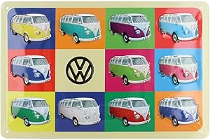 BRISA VW Collection: Placa de Metal Retro de Volkswagen - Decoración Vintage y Regalo autobús T1 (Multicolor/Vistoso)