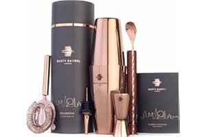 Rusty Barrel Cocktail Kit Modelo Belgravia | Coctelera Profesional Cobre de Acero Inoxidable con Cocteleria Accesorios | Coctelera para Cócteles | Presentada en Lujosa Caja Regalo