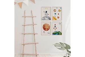 MeinBaby123® Lot de 4 Posters Astronaute pour Chambre d'Enfant, Format A4, Décoration Murale de Qualité Supérieure pour Garçon, Astronaut V4