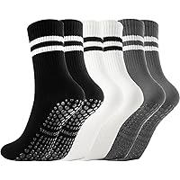 Geyoga 5 Pairs Non Slip Socks For Men Women Grip Socks With Cushion Unisex For Yoga Pilates Barre Home Workout