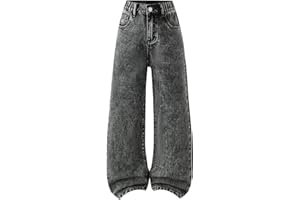 GENERIC Baggy Jeans for Girls Wide Leg Casual Denim Trouser Elasticated School Solid Loose Pants with Pockets