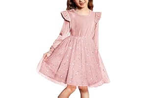 Arshiner Velvet Dress for Girls Ruffle Long Sleeve Tulle-Dress Children's Winter Outfit Little Princess Wedding Christmas Party-Dress with Sequins 2-7 Years