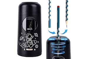 tenwin Fully Automatic Electric Pencil Sharpener, Rechargeable Pencil Sharpener with Container for 7-11.5mm Pencils ＆ Colored Pencils, Portable and Safe for Home, Office, School Use (Black)
