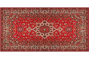 MATCHES21 HOME & HOBBY matches21 Alfombra de pasillo para cocina, con adornos, persa, oriental, rojo, beige, terciopelo y látex, lavable 60 x 120 cm