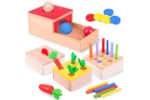 LZDMY Holzspielzeug ab 1 Jahr | 4 in 1 Montessori Spielzeug Baby Motorikspielzeug ab 10 Monate Jungen Mädchen Objektpermanenz Sortierspiel Holzpuzzle für Kinder Ostern Weihnacht Geburtstag Neu Jahr Geschenk