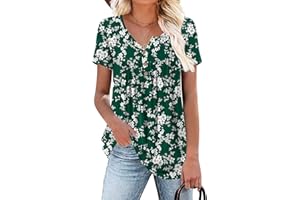 POPYOUNG Women's Long Length Tunic Tops Casual Short Sleeve Blouse with Leggings for Summer