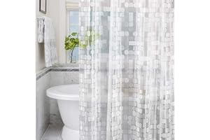 Minicoco Shower Curtain EVA Bathroom Shower Curtains Mould Proof Resistant Wet Room Shower Curtain Waterproof Shower Curtain with 12 Hooks, 180 x 180 cm (Geometric)