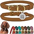 BRONZEDOG Rolled Leather Dog Collar with QR ID Tag Adjustable Soft Round Collars for Small Medium Large Dogs Puppy Cat (Light Brown, 18-25 cm)