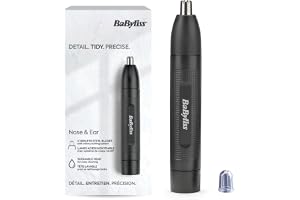 BaByliss Näs- och Örontrimmer - Precisions 2-Bladssystem, Batteridrivet, Rostfritt Stål, Lätt att Rengöra, Avtagbara Tillbehör, Svart, E650E