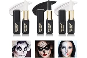 PAPU 3 Stück Halloween Schminke Stift,Schwarz Weiße Schminke Gesichtsfarbe Halloween Make up Stick Lippenstift Theaterschminke Set Halloween Face Paint Vampir Zombie Skelett Clown Schminke Kunst Party