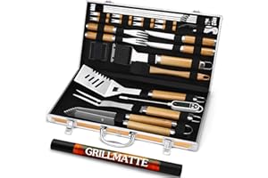 Grilliance 26 Stücke Edelstahl Grillzubehör Set Hochwertiger BBQ Grillbesteck Koffer Perfektes Grillwerkzeug Set für Männer Geschenk mit Tragbarer Aufbewahrungskoffer und Fleischthermometer Gelb