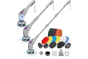 WADEO Brosse Rotative Nettoyage, Brosse de Nettoyage sans Fil avec 19 Têtes Interchangeables, Brosse Carrelage Electrique avec 3 Vitesses Réglables, Manche Amovible