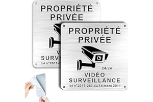 Goodvia Panneau Propriété Privée sous Vidéo Surveillance 15x15cm Aluminium Brossé avec Auto-adhésif loi n°2011-267 du 14 mars 2011 Argent/2 Pièces