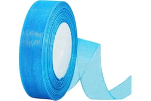 HONGCI 45m Organzaband Pfauenblau 25mm Breit Chiffo Geschenkband,Transparentes Organzabänder Chiffonband Schleifenband Dekoband Geschenkverpackung Deko Band Tüllband für Weihnachten Hochzeit Taufe Geburtstag