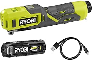 RYOBI Gonfleur 4V USB Lithium - jusqu'à 6,9 bars - Câble USB-C - 1 batterie 4V 2,0 Ah USB Lithium - Livré avec 3 embouts de gonflage - RI4-120G