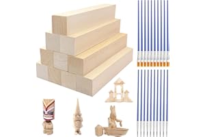 WYTNB 12 Pieces Linden Wood Blocks - 12.5x2.5x2.5 cm Hand-Carved Wood, Rectangular Cubes for Crafts, Blank Basswood Carving Blanks for Beginner, Unfinished Blocks with 20 Painting Brushes for DIY