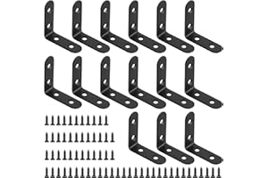 Glarks, 15 pezzi di supporti angolari da 50 mm a 90 gradi in acciaio inossidabile nero, giunto di supporto con 65 viti per mobili in legno (50 x 50 x 2 mm)