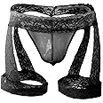 Bommi Fairy Men's Panties Lingerie Lace Low Rise Stretchy G-String Bikini Thong Underwear with Garter