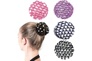 XYTAHDM 4 PCS Redecilla Pelo Niña,Mallas Elásticas,Redecilla con Diamantes De Imitación, Pelo Gimnasia Ritmica, Accesorio para el pelo para mujer color negro redecilla para cabello con lunares