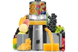 AHJ Extracteur de Jus Slow Juicer, Extracteur de Légumes et Fruits Pression Avec Remplissage 135 mm, 100% Sans BPA, Extracteurs Jus Lent avec 2 Verres,Facile à Nettoyer, pour Mariage & Anniversaire