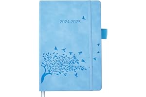 YHH Academic Diary 2024 2025 A5 Day to Page with Time, Daily Planner with Monthly Tabs, Notes, Pocket, Pen Holder & 2 Bookmark, Appointment Diary Day per Page, Aug’24-Jul‘25 for School Work Family