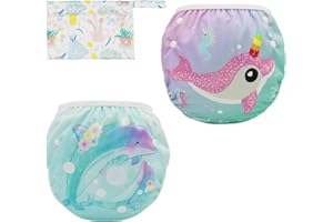 FenFang 2 Pezzi Pannolini Nuoto Riutilizzabile Bambini, Costume Contenitivo Neonato, per Piscina Regolabile, da Bagno, Lavabile, per Mare Bimba 0-3 anni