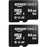 Amazon Basics - MicroSDXC, 64 GB, with SD Adapter, A2, U3, read speed up to 100 MB/s, 2 Pack, Black