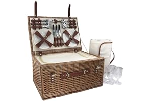 Red Hamper 6 Person Classic Wicker Fitted Picnic Basket