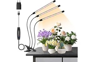 ANPSSSEN Luci per piante a 3 teste, luce di crescita per piante da interno, lampada di crescita a spettro completo con clip, timer di accensione e spegnimento automatico 3/9/12H, 3 modalità di commutazione