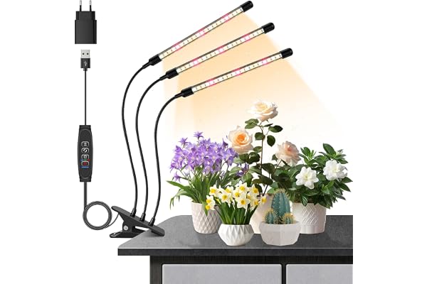 ANPSSSEN Lampes de Croissance pour Plantes d'Intérieur, 3 Têtes, Spectre Complet, Minuterie 3/9/12H, 3 Modes, 10 Niveaux de Luminosité